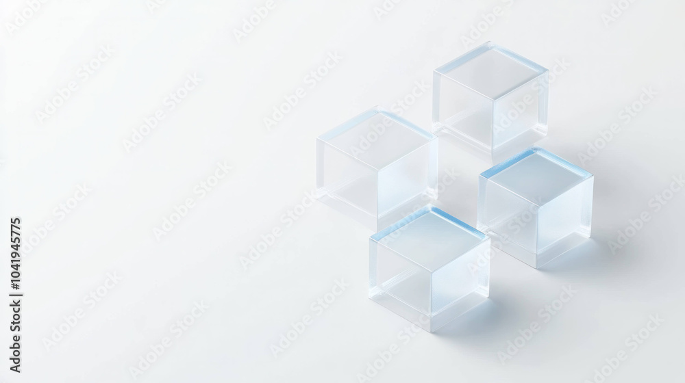 Fototapete clear acrylic cubes arranged on light background, showcasing their geometric shapes and transparency