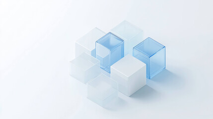 Obraz premium Translucent cubes in various sizes and colors are arranged artistically on light background, creating modern and minimalistic aesthetic. interplay of light and shadow adds depth to composition