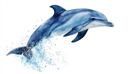 Fototapeta premium A vibrant watercolor illustration of a dolphin leaping through the water, showcasing its grace and playfulness.