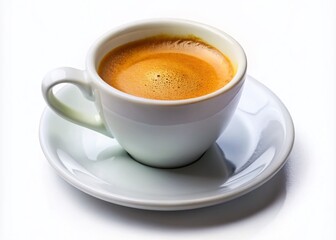 Naklejka premium Minimalist Espresso Coffee Closeup in White Cup for Morning Boost
