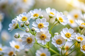 Delicate white flowers with yellow centers on soft focus background