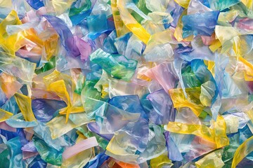 Colorful plastic scraps on a textured surface, white isolate background