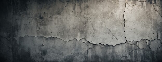 The surface of a weathered concrete wall is illuminated softly, showcasing cracks and uneven textures that reveal signs of age and neglect