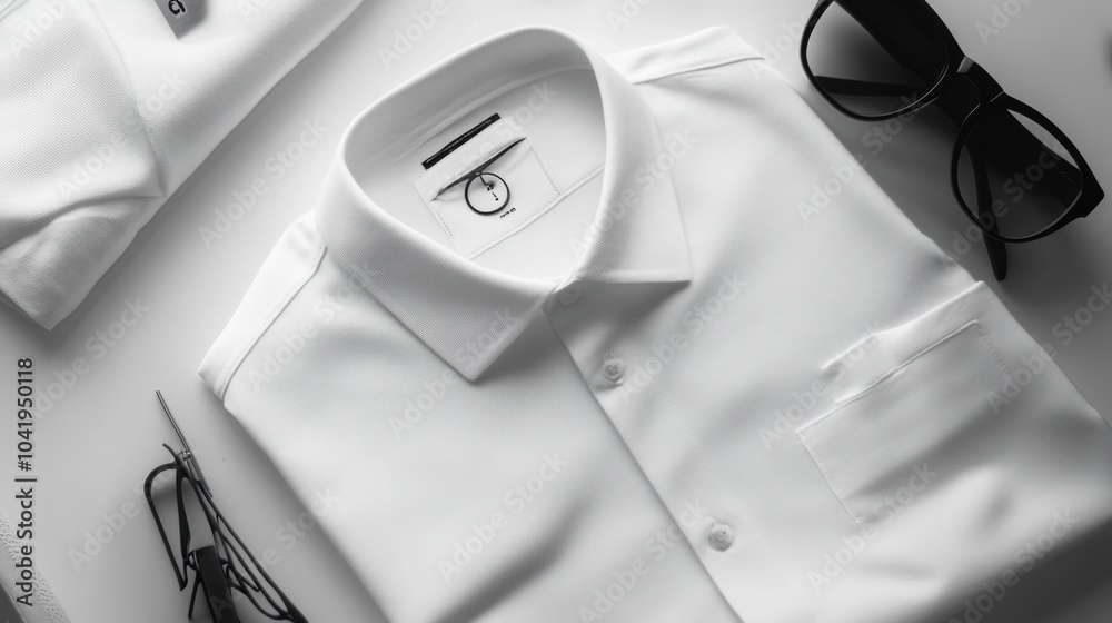Poster minimalist sportswear is thoughtfully arranged on a smooth tabletop, emphasizing simplicity and read
