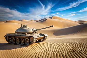 Minimalist Military Power: M1 Abrams Tank in Desert Landscape