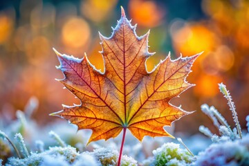 Fototapeta premium Frosted Maple Leaf Silhouette in November Colors