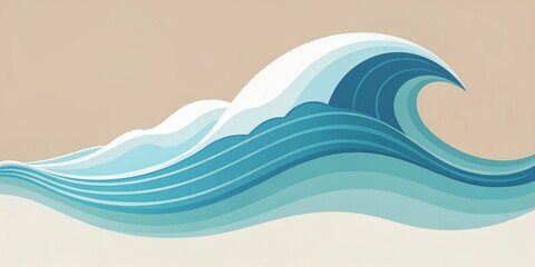 Naklejka premium Minimalist Ocean Wave Illustration - Stylish and Serene Coastal Artwork for Tranquil Spaces