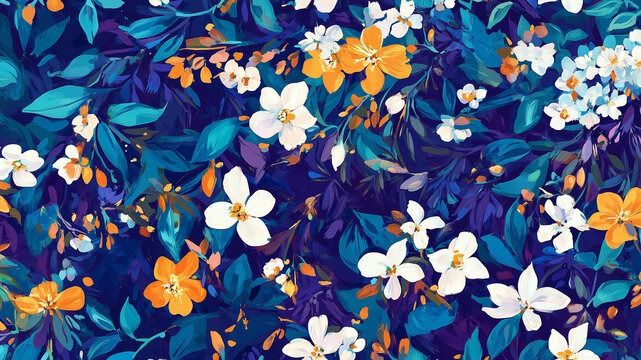 abstract seamless patterns backgrounds of jasmine flower and leaves oil painting