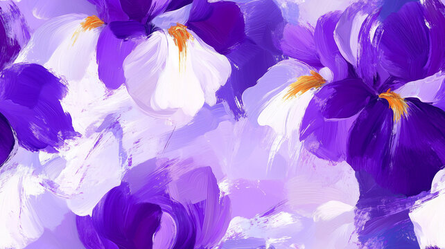 abstract seamless patterns backgrounds of iris flower and leaves oil painting