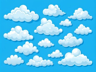 Cartoon White Clouds on Clear Blue Background