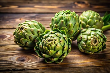 Fototapeta premium Fresh green artichokes being cooked on wooden background