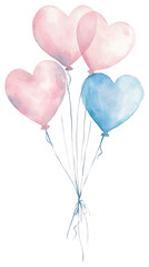 PNG Six cute light blue and pink colors heart-shaped balloons watercolor illustration.