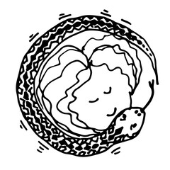 Girl with snake. World Animal Day. Love animals. Snake year. Hand drawn vector illustration