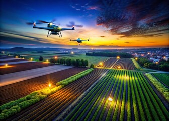 Fototapeta premium Modern Agriculture: Aerial Drones Transforming Farming Practices