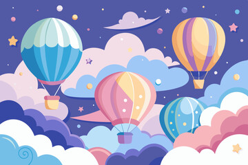 Fantasy Cloudscape with Hot Air Balloons and Stars © Imran