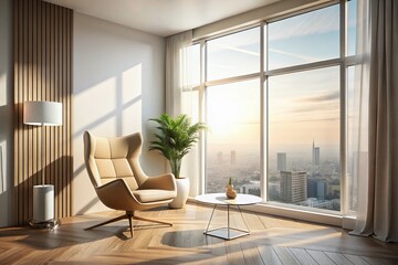 Fototapeta premium Modern Chair in Bright Room with Window - Contemporary Interior Design Inspiration