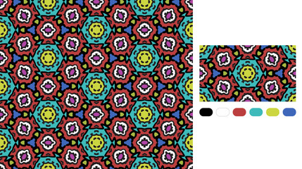 6 Color Hexagonal interlocking Geometric Vector Seamless Repeating Pattern Tile