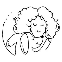Girl with dog. World Animal Day. Dog day. Love animals. Hand drawn vector illustration