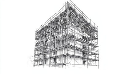 Scaffolding on building, white isolate background