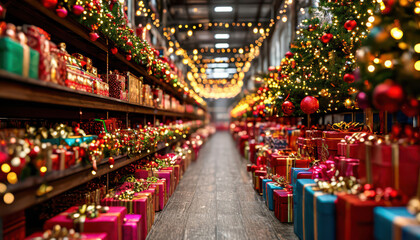 Obraz premium Warehouse filled with christmas packages