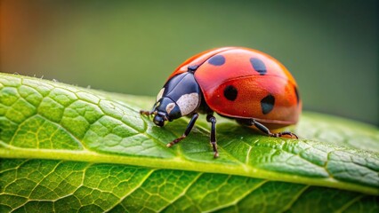 Fototapeta premium macro photography of a ladybug on a leaf, close-up shot