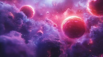 Obraz premium Illustrate shimmering celestial planets, ethereal and vibrant, elegantly suspended in space, with a vertical layout ideal for a captivating digital composition