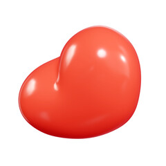 Flying red balloon heart 3d icon. Render illustration of floating love and romance, like and wedding symbol. Valentine or mother day round glossy shape.