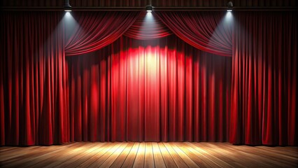 Minimalist theatre stage spotlight red curtain