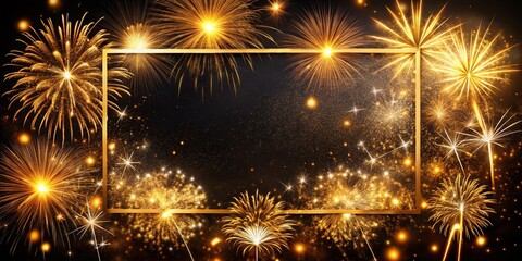 Festive Golden Frame with Fireworks Background