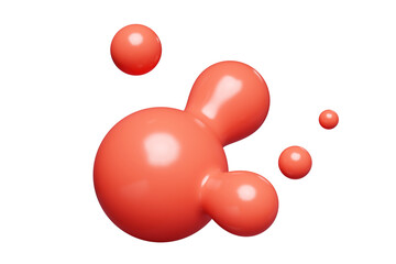 Red abstract liquid metaball shape. 3d render illustration of fluid soft bubble blob. Organic bright decorative sphere geometric form. Morphing ball aqua drop or molecule. Flow particles.