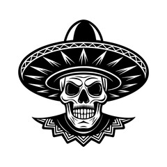 skull in sombrero silhouette vector black design