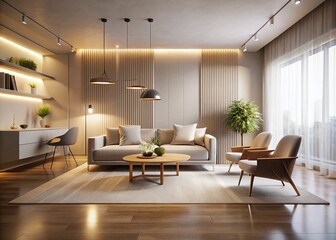 Fototapeta premium Modern Small Studio Interior with Luxury White Details - Long Exposure Photography for Elegant Spaces