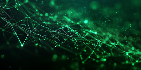 Obraz premium A high-tech polygonal green wallpaper, featuring lines and particles that form a complex, interconnected network, evoking the themes of futuristic digital technology and data trans