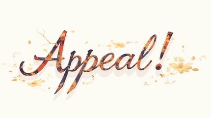Appeal text with artistic floral design on white background