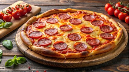 Delicious crispy cheese pizza with salami tomato sauce