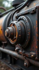 Close-up of an old rusty railway switch mechanism