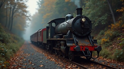 Fototapeta premium Vintage steam train traveling through a scenic autumn forest