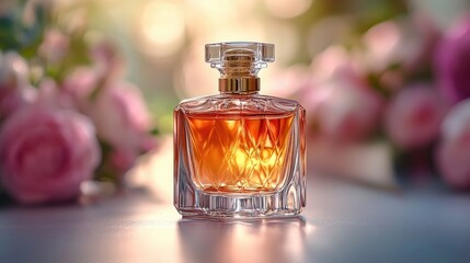 Fragrance Bottle Reflecting Light on a Table