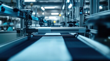 A smart clothing manufacturing plant using 3D printing and wearable technology integration, Smart textiles style, photo of