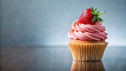 Delicious cupcake with strawberry and pink frosting perfect for dessert menus and bakery promotions