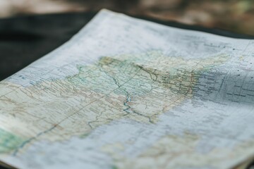 A Detailed Paper Map Unfurled on a Dark Surface