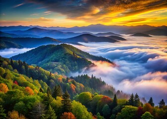 Morning Fog in the Smoky Mountains: Captivating HDR Landscape from Blue Ridge Parkway, North Carolina