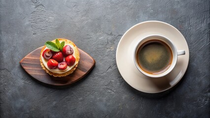 Delicious dessert and coffee on a plate for a sweet treat and caffeine boost