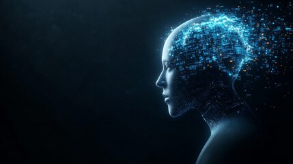 Obraz premium Futuristic digital human silhouette with data visualization