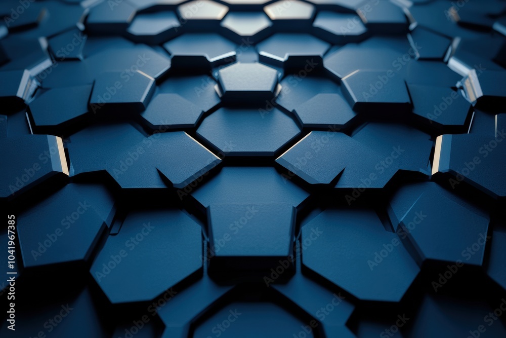 Poster Layered hexagons create a striking geometric abstraction, gradually decreasing in size and drawing the eye to the center of the composition. Generative AI