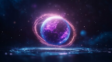 Obraz premium Futuristic glowing planet with vibrant rings in space