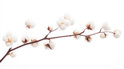 Close-up of a Cotton Branch with Fluffy White Blossoms