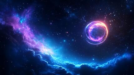 Fototapeta premium Cosmic scene with vibrant nebula and glowing celestial body