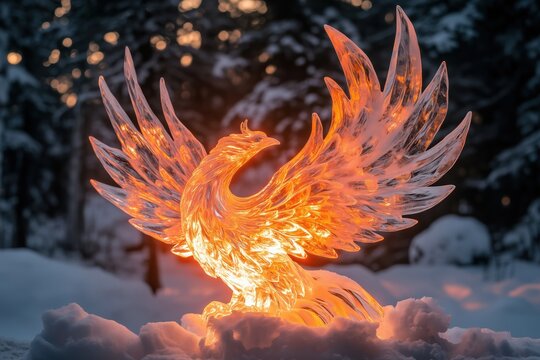 Ph&ouml;nix-Eisskulptur im Winterwald