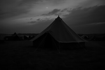 Silhouetted Tents Under a Cloudy Sky